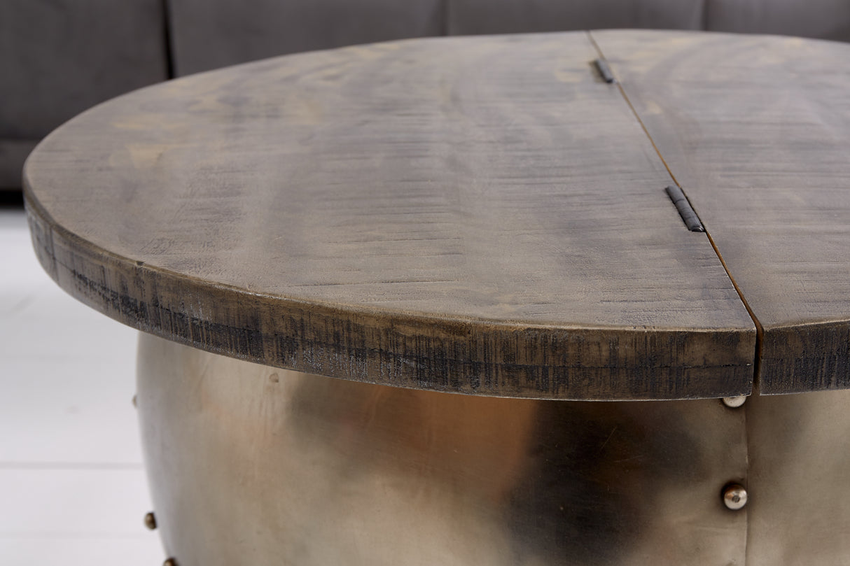 Coffee table DRUMP STORAGE 68cm massive mango wood grey