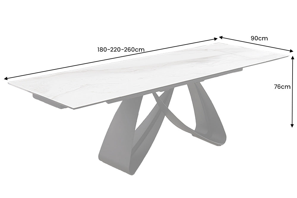 Dining table INFINITY 180-220-260cm marble look white ceramic tempered glass