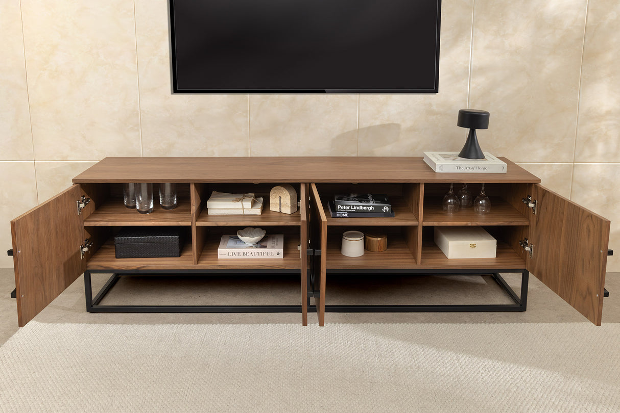 TV-Lowboard GRANDEZZA 180cm walnut wood look w/ black metal frame