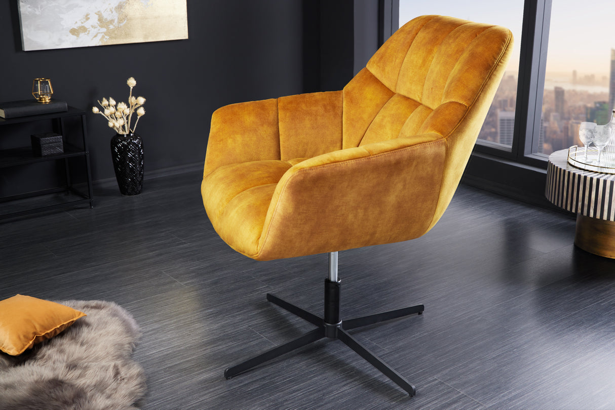 Armchair PAPILLON 83-90cm rotatable 360° velvet mustard yellow