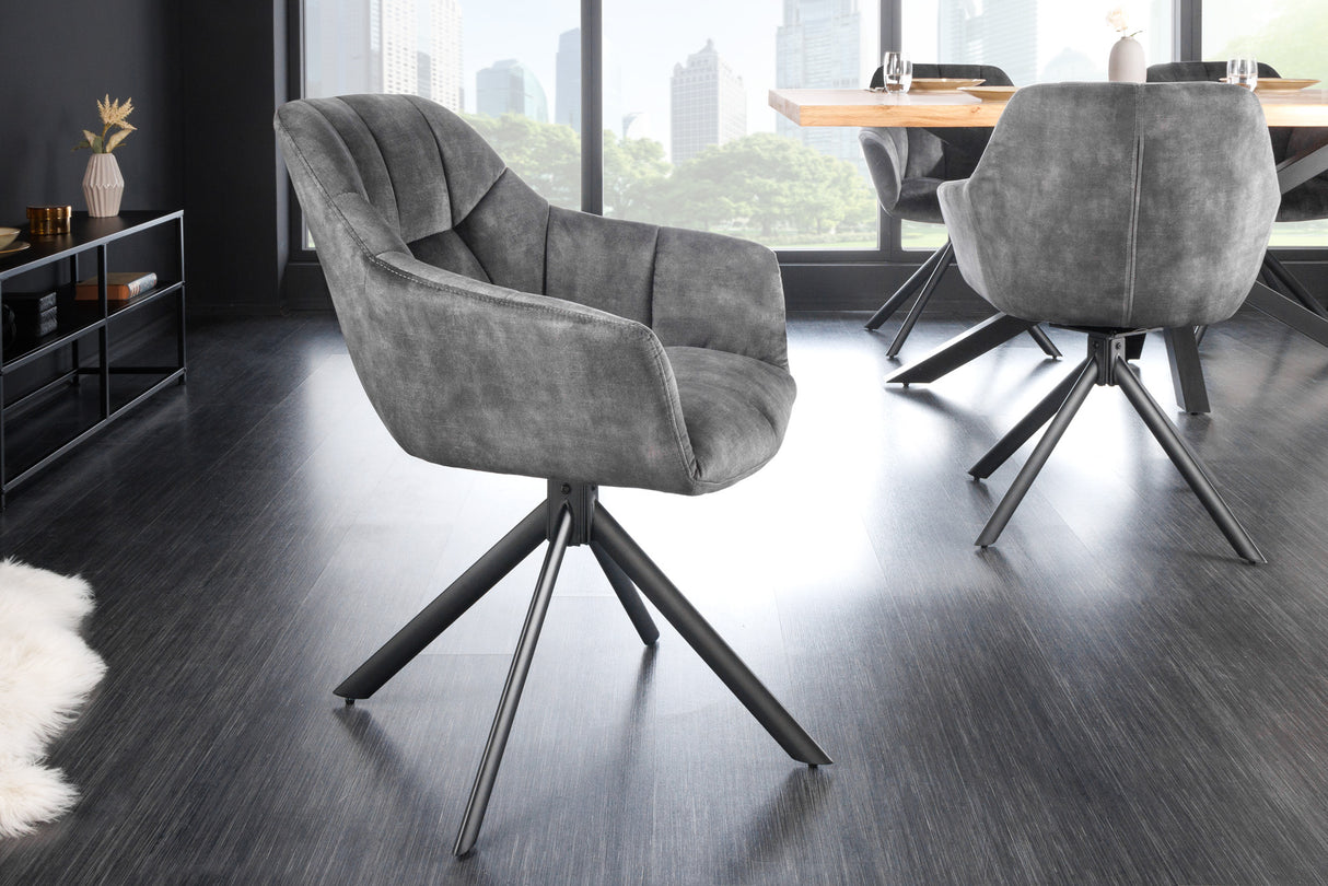 Swivel chair PAPILLON rotatable 180° w/ armrests velvet grey