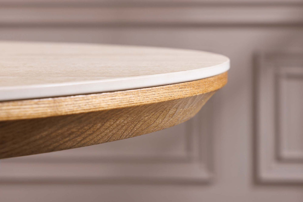 Dining table UNIQUE 160-200cm extendable oak wood look ceramic top travertine