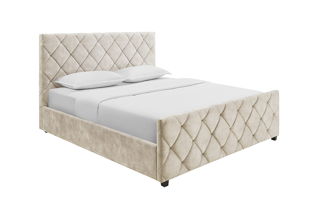 Bed ELYSIUM 180x200cm velvet champagne beige w/ storage space