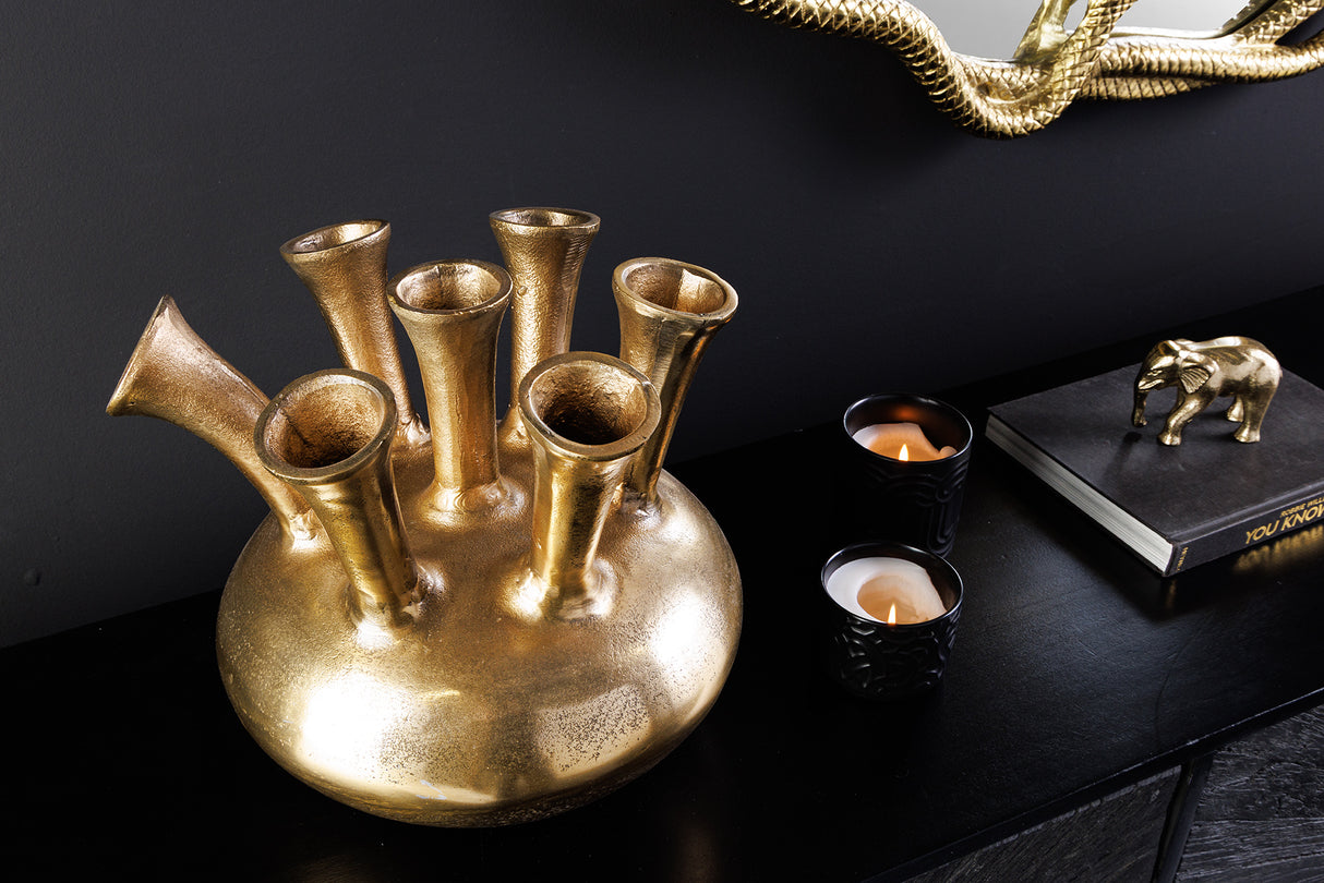 Vase KIYA 30cm gold 7 mit Blumenöffnungen