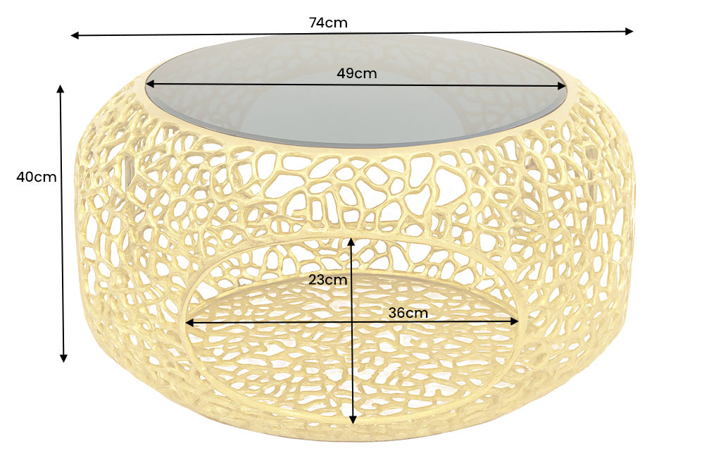 Coffee table SPIN 75cm tempered black glass base gold