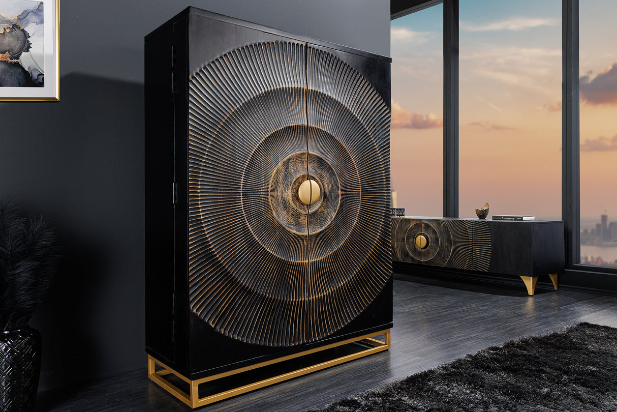 Bar cabinet GOLDEN SUNSET 140cm 3D mango wood black