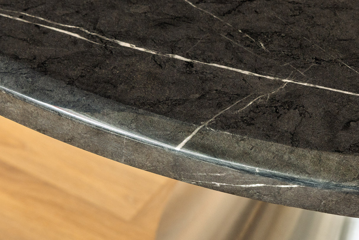 Esstisch ELEGANCIA 130cm rund Gestell Chrom schwarz Marmoroptik
