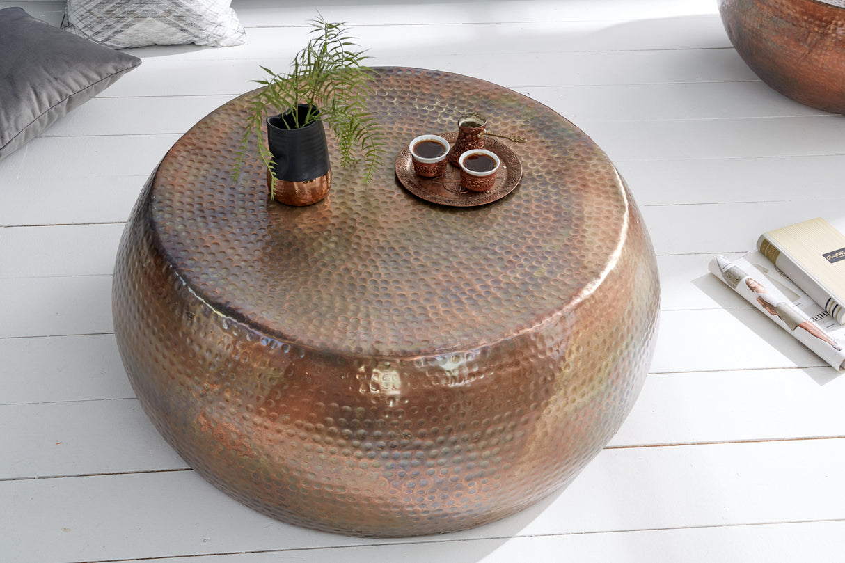 Coffee table ORIENT 80cm mottled copper with hammer stroke effect