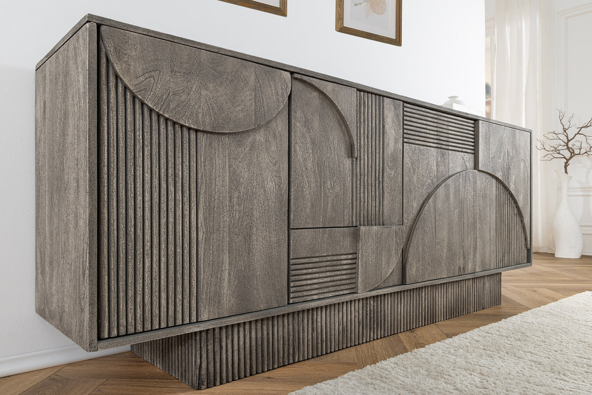 Sideboard ART DECO 170cm 3D Mangoholz Rauchgrau Optik