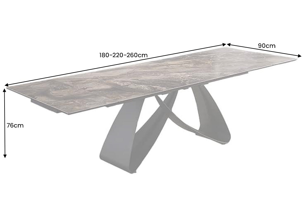 Esstisch INFINITY 180-220-260cm ausziehbar Keramik Marmoroptik taupe