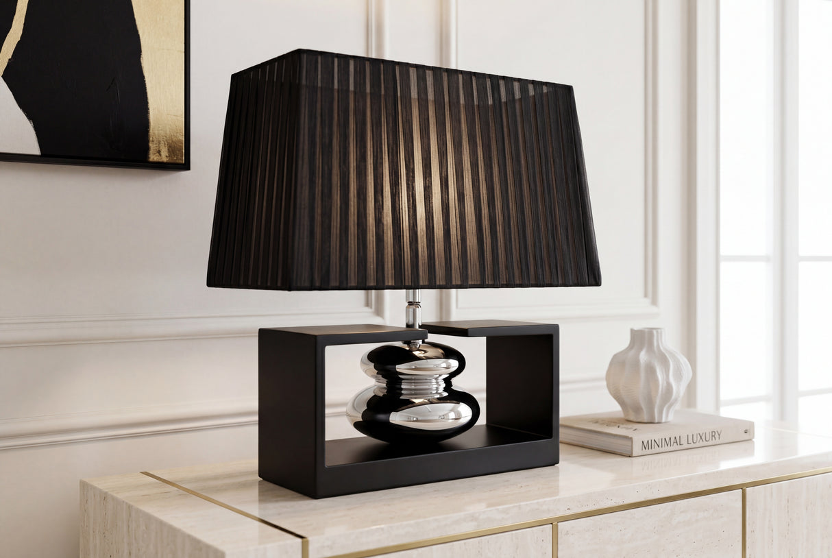 Tischleuchte GRACIA 35cm m/ verstellbarem Lampenschirm schwarz-silber