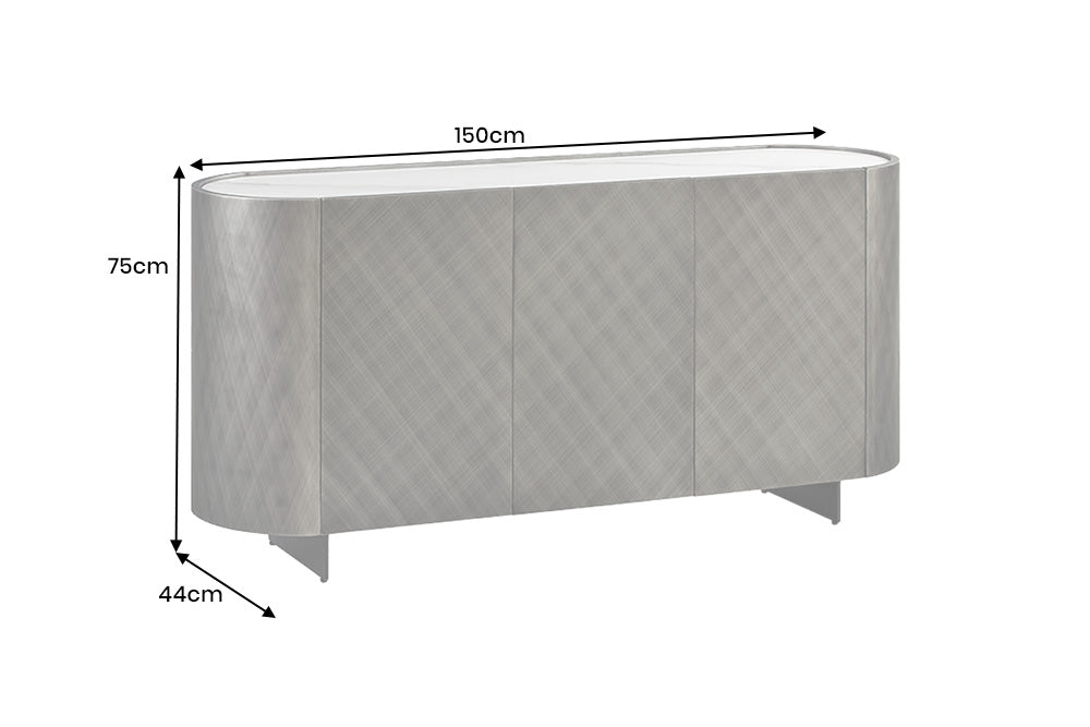 Sideboard REFLECTION 150cm 3D Effekt Bronze mit Keramik Marmorplatte weiß