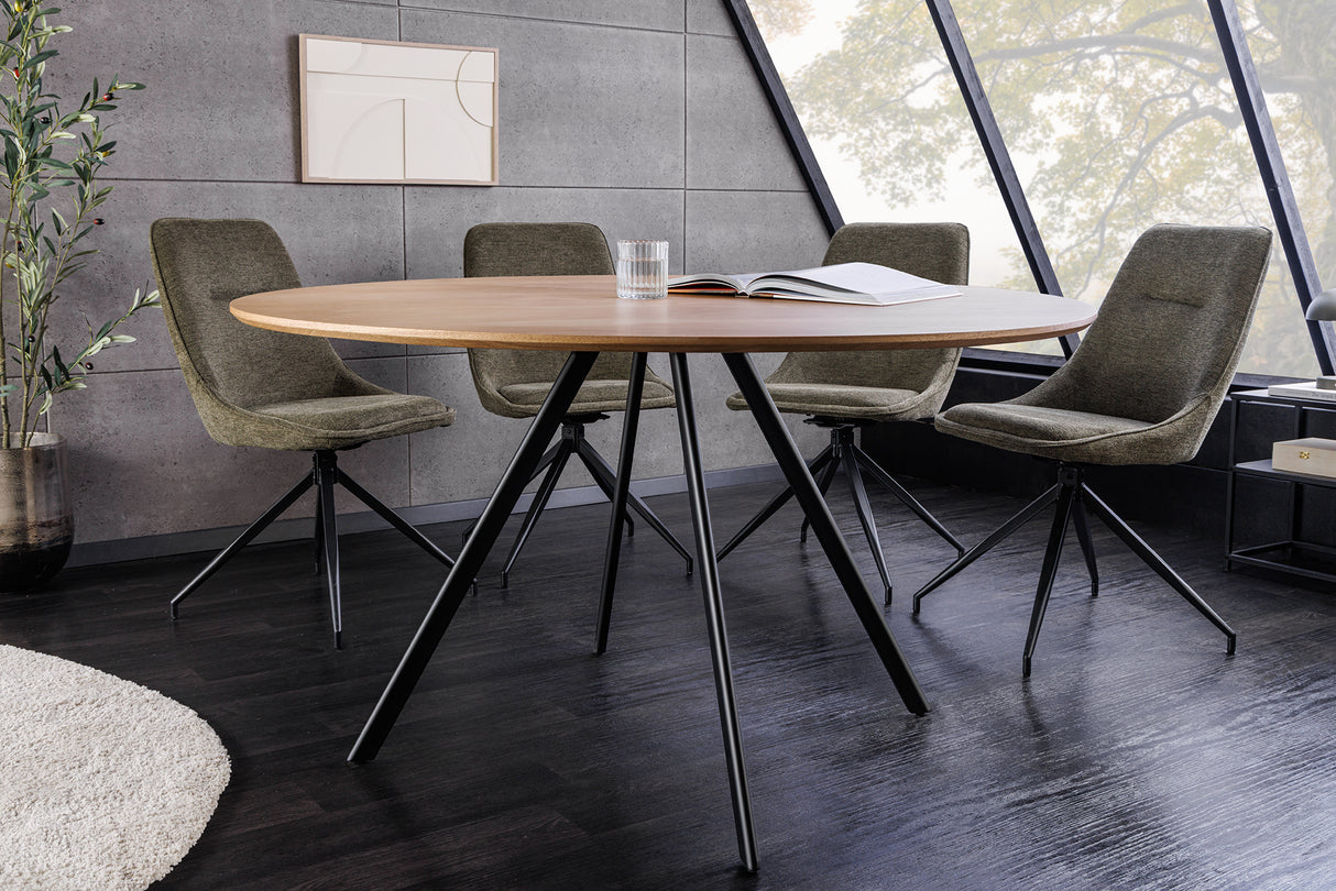 Dining table ATELIER 120cm round natural oak wood look w/ black metal legs