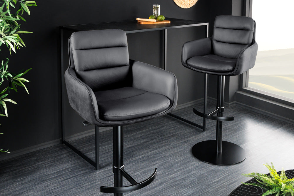 Bar stool BIG GEORGE w/ armrests microfibre leather anthracite rotatable height adjustable