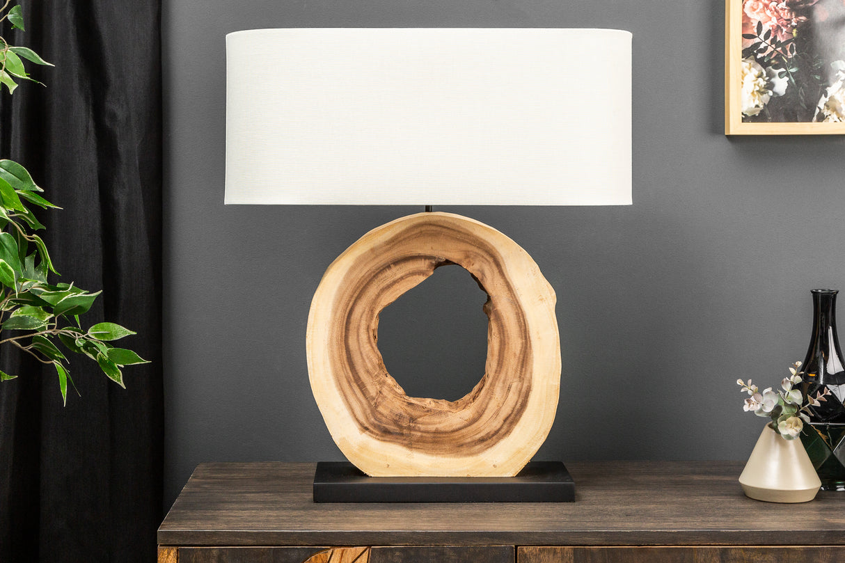 Table lamp ORGANIC ARTWORK 55cm massive walnut wood linen shade beige