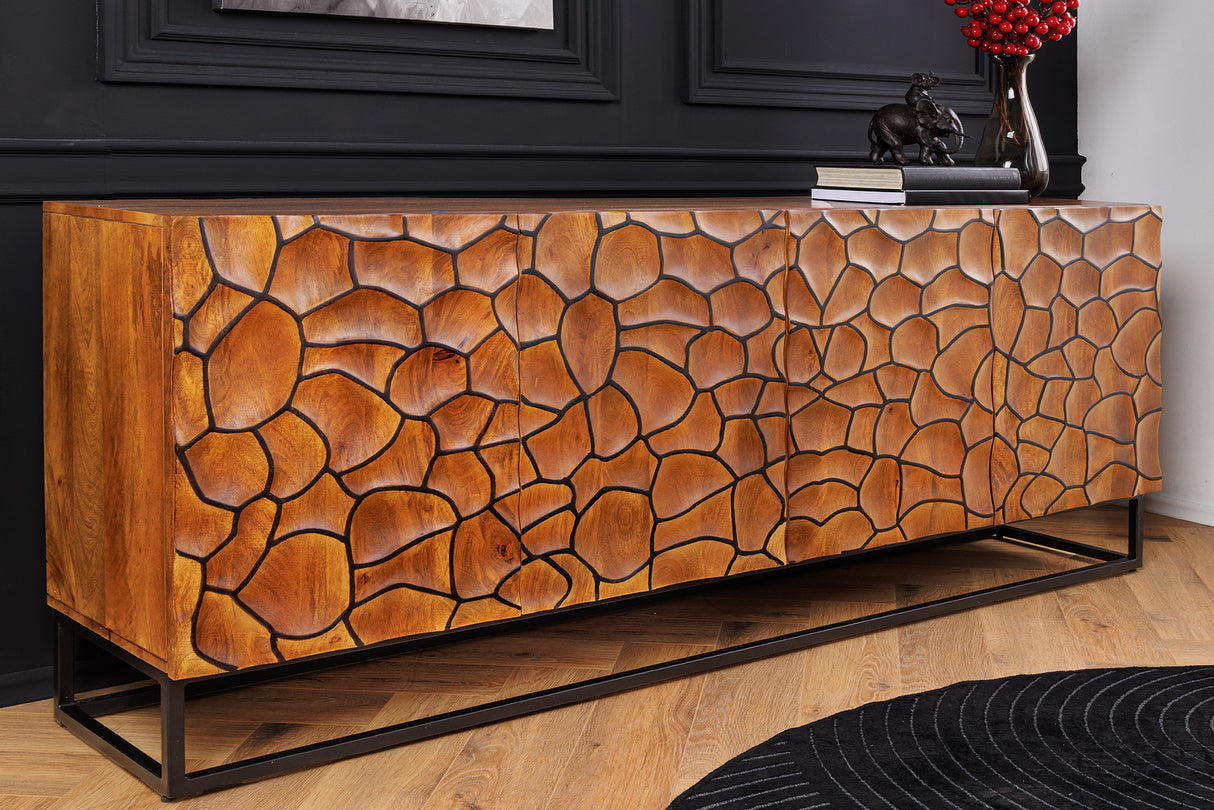 Sideboard VULCANO 180cm 3D Mosaik Mangoholz braun