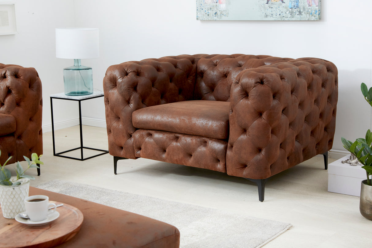 Sessel MODERN BAROCK 120cm Mikrofaser antikbraun im Chesterfield Stil
