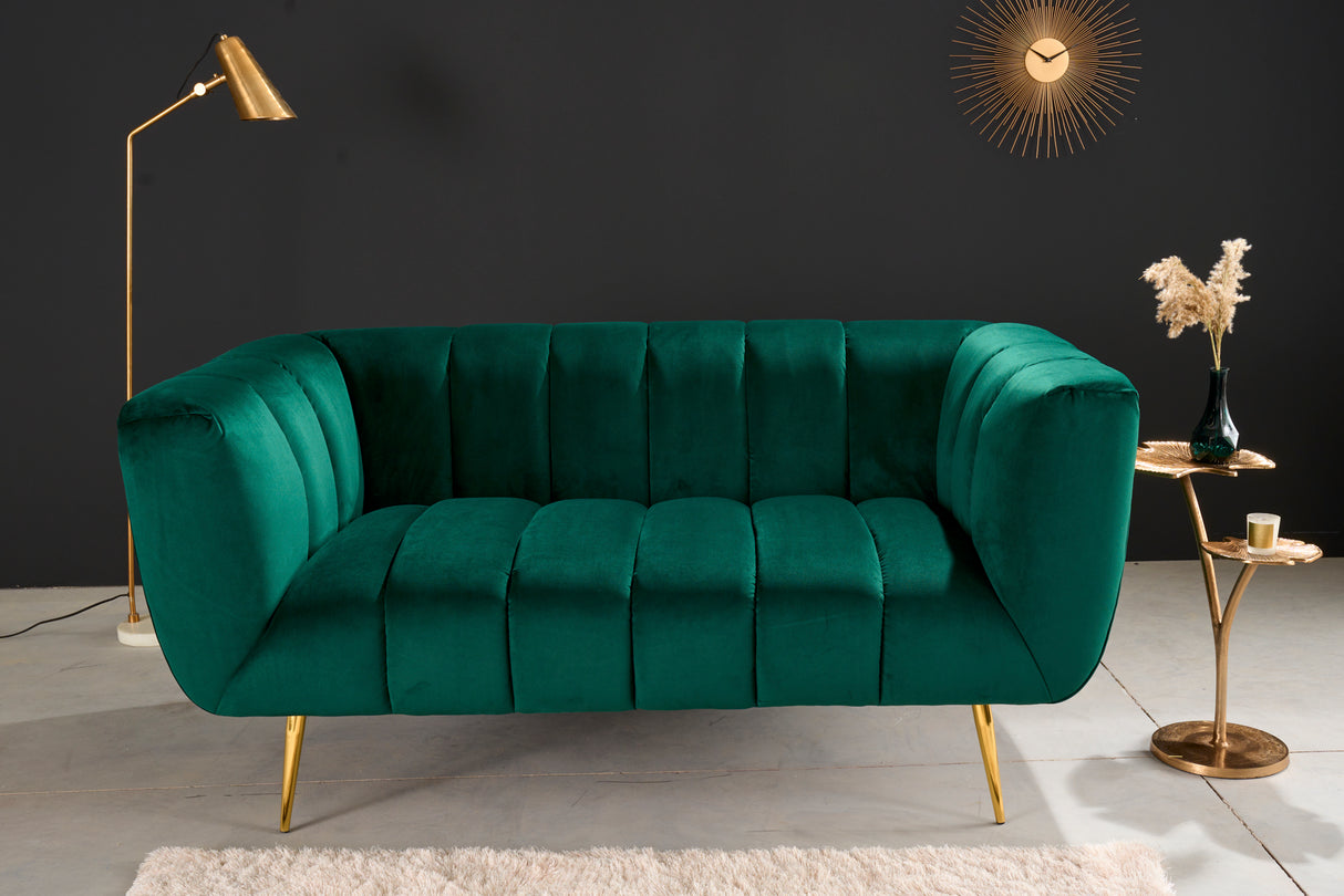 Sofa NOBLESSE 165cm 2-Sitzer Samt smaragdgrün mit goldenen Füßen