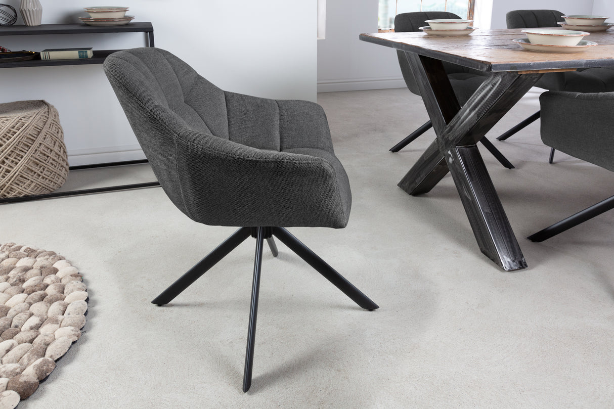 Swivel chair PAPILLON rotatable 180° w/ armrests textured fabric anthracite