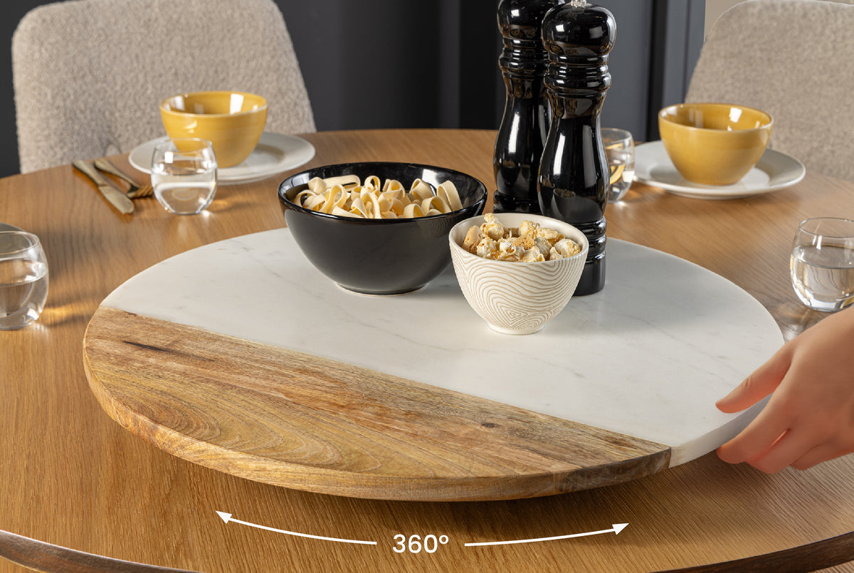 Drehteller SERVANT 50cm weißer Marmor Mangoholz