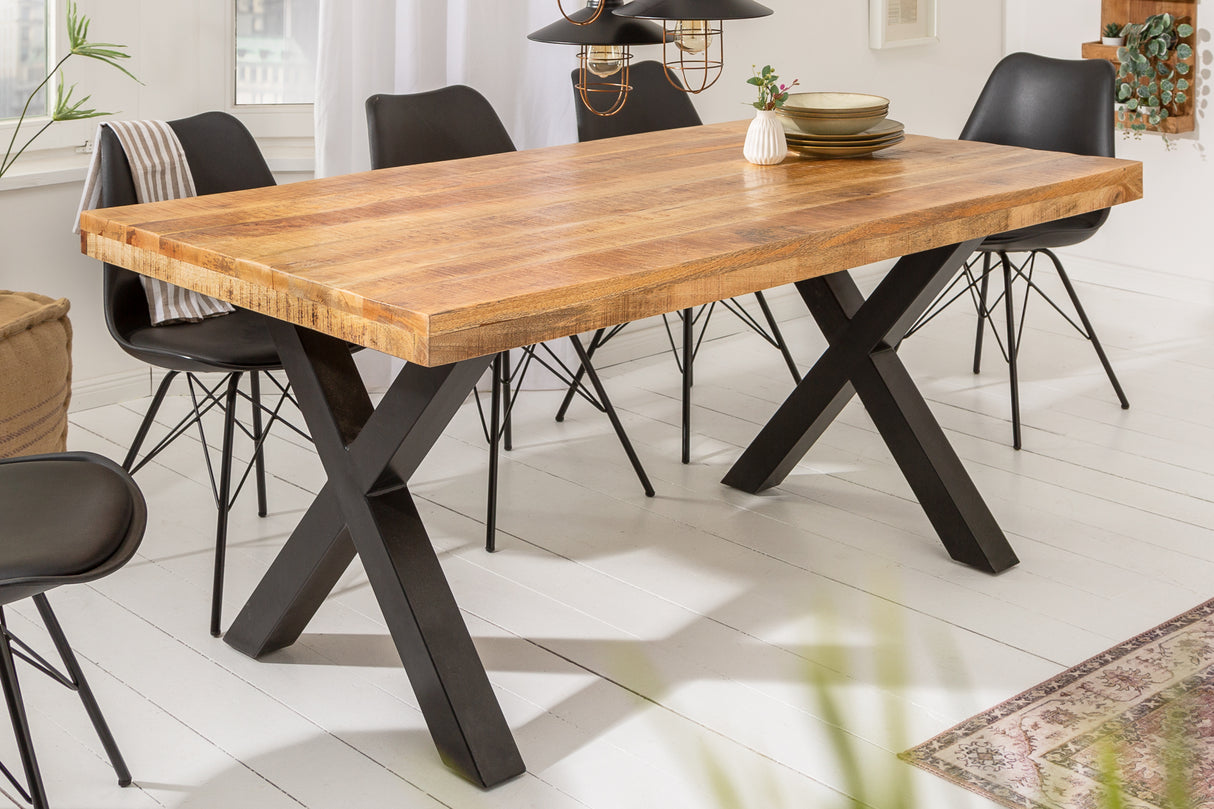 Esstisch IRON CRAFT 160cm X-Beine Mangoholz natur