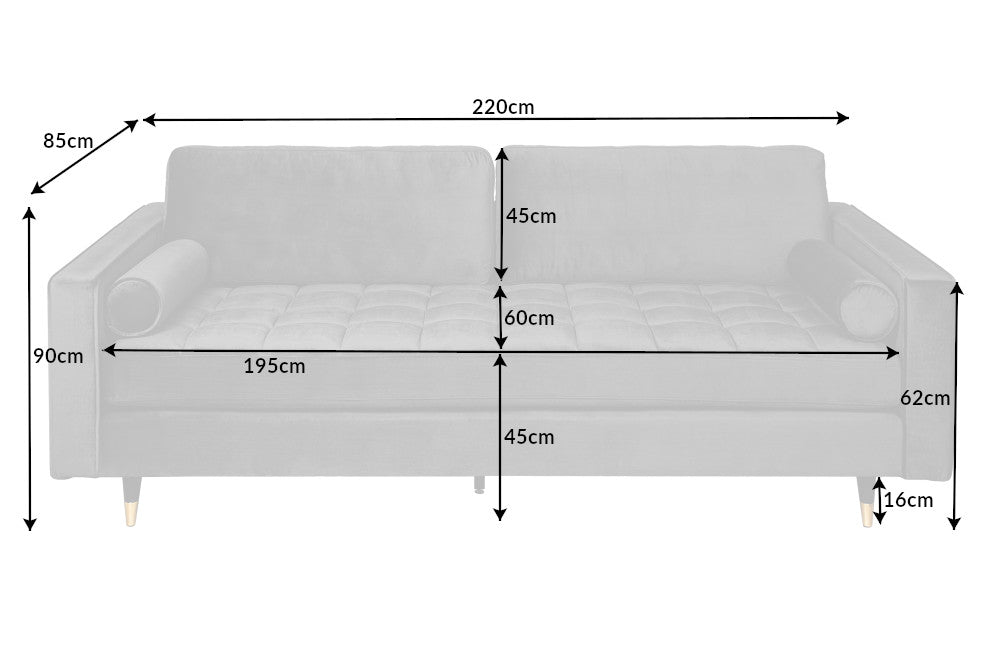 Sofa COZY VELVET 220cm 3-seater velvet grey