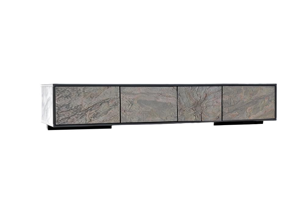 TV Board MOUNTAIN SOUL 200cm hängend Akazie Natursteinoptik schwarz