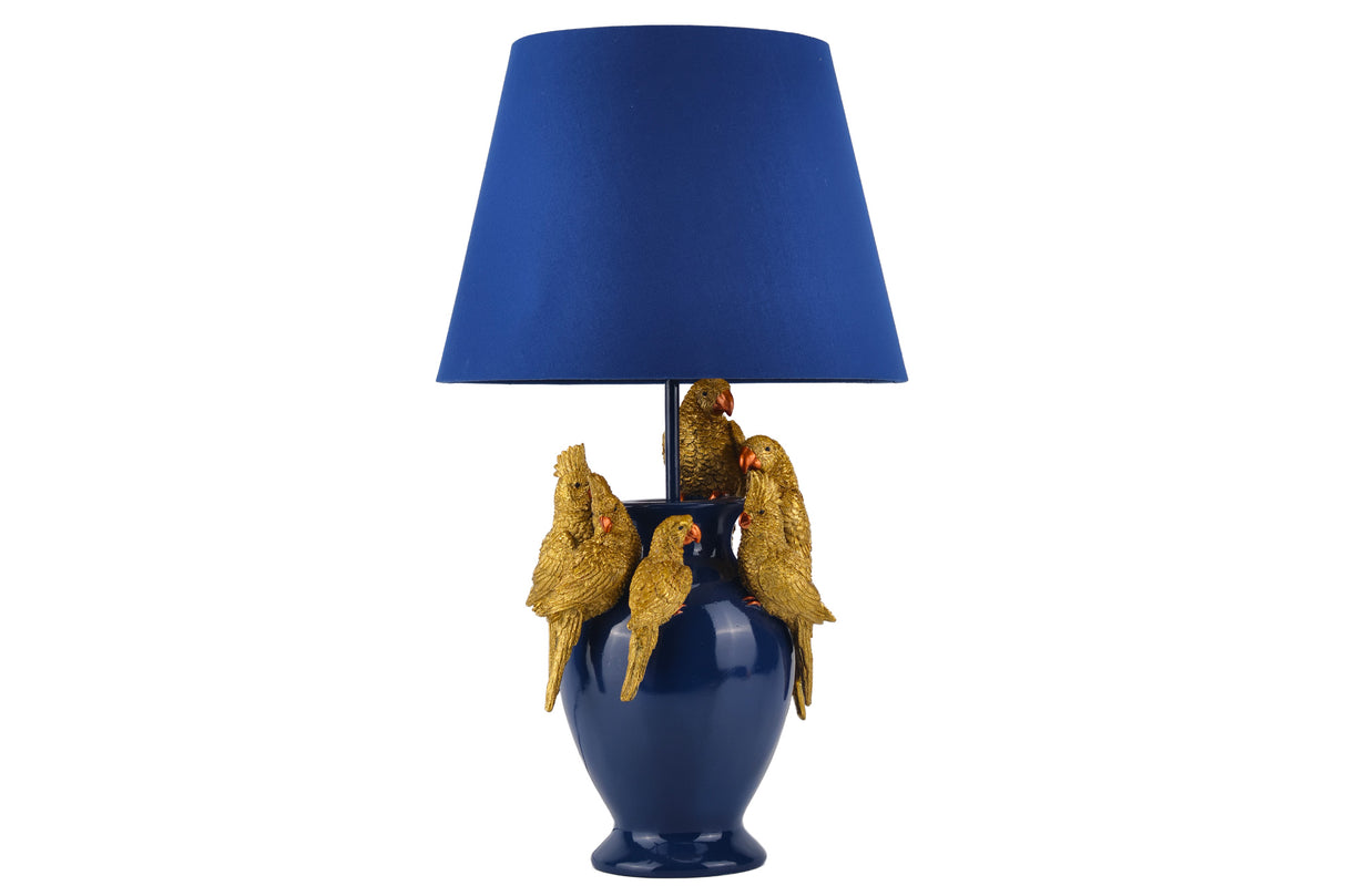 Tischleuchte PARROT 50 cm goldblau mit Stoffschirm