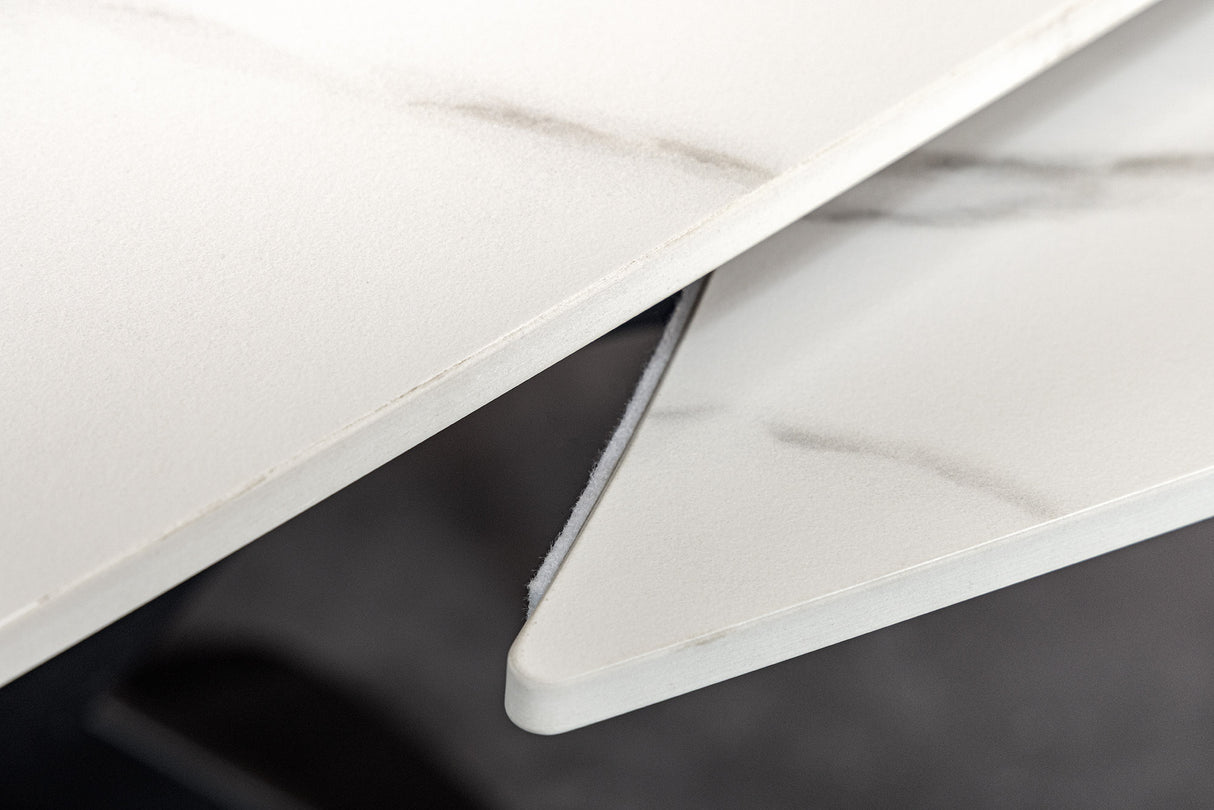 Dining table INCEPTION 130-190cm extendable oval ceramic top white marble look