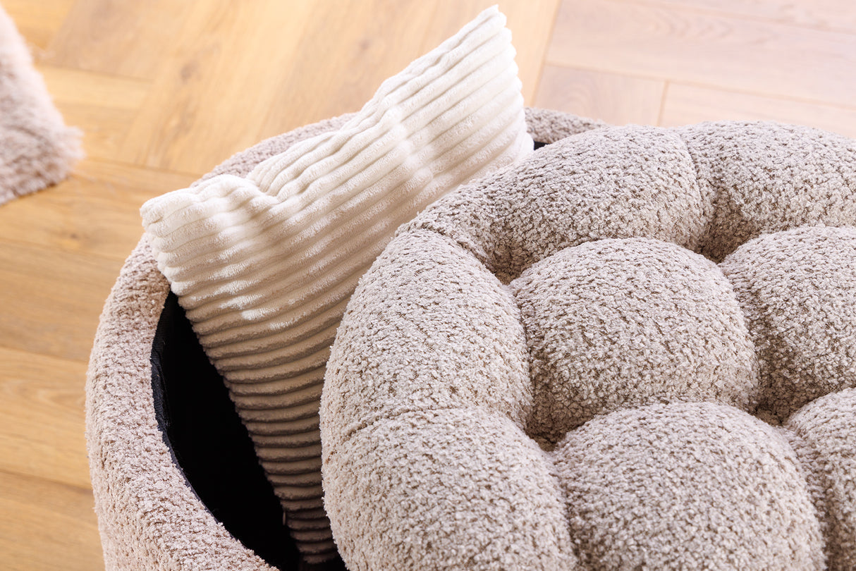 Hocker MODERN BAROCK STORAGE 50cm Bouclé Champagner