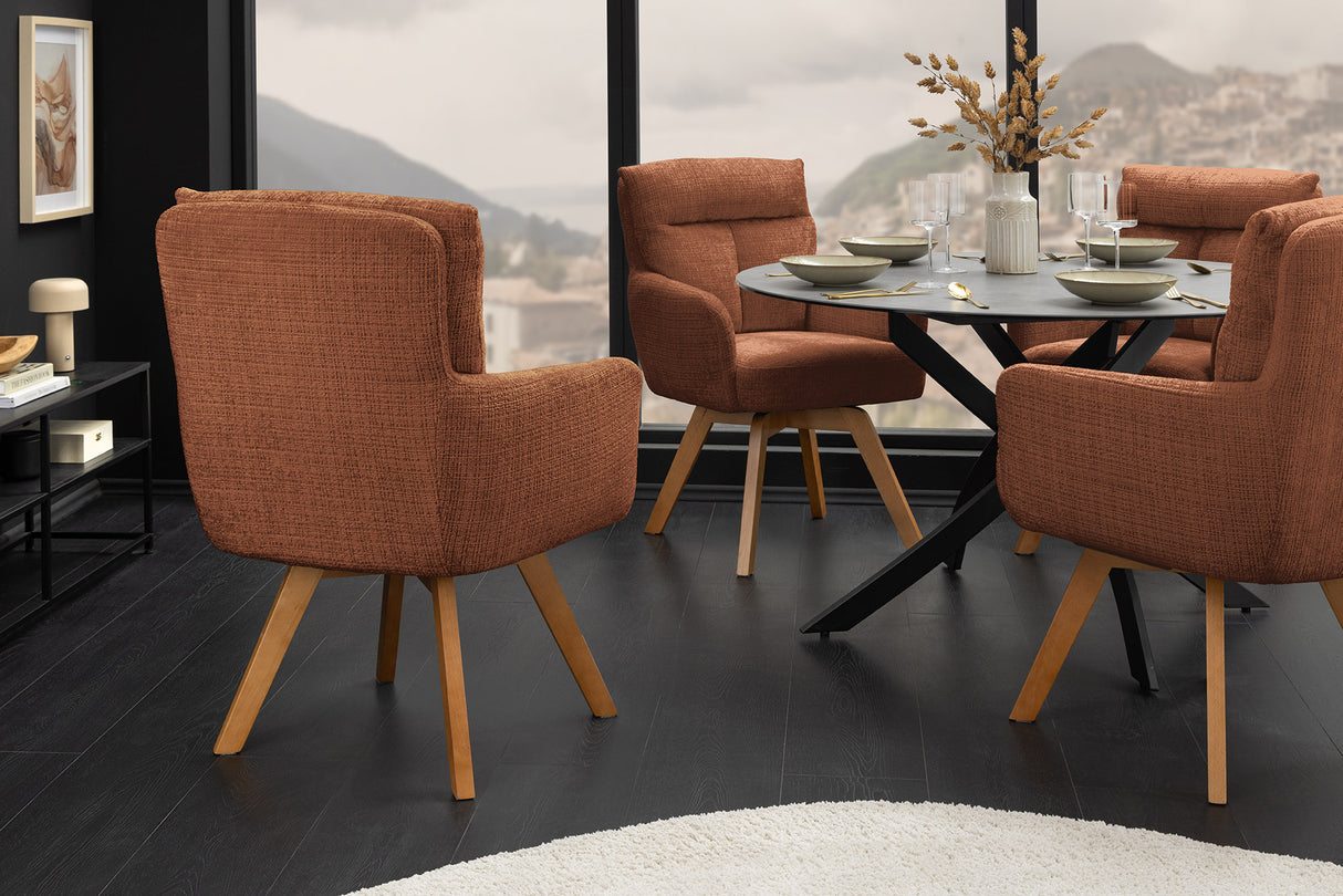 Drehstuhl BIG GEORGE mit Armlehnen, Chenille-Stoff, rostbraun, drehbar