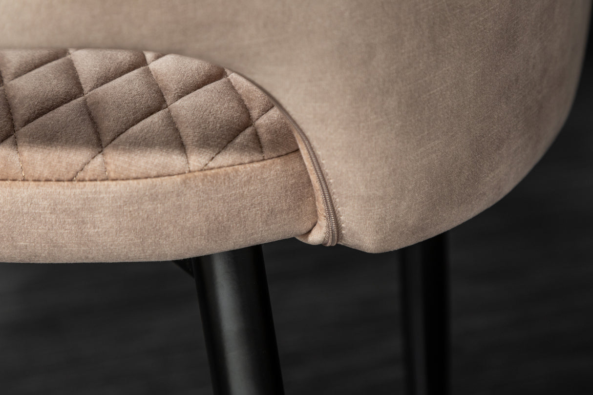 Chair PARIS w/ armrests velvet with decorative quilting light greige