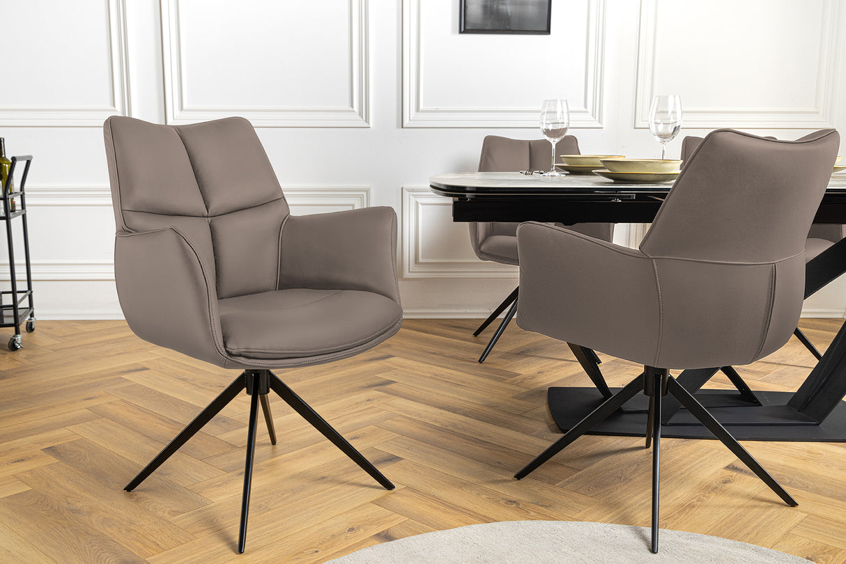 Drehstuhl PAPILLON 360° drehbar m/ Armlehnen Gestell schwarz Leder braun