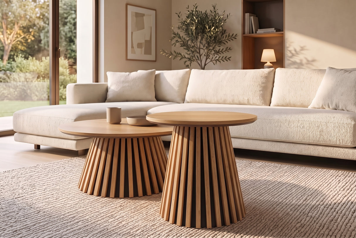 Coffee table VALHALLA WOOD Ø 50cm round oak wood veneered natural
