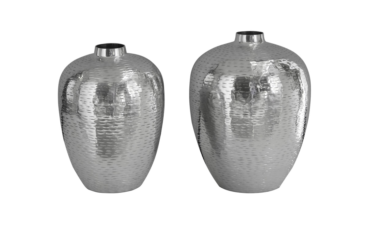 Vase ORIENTAL set of 2 with hammer stroke effect silver