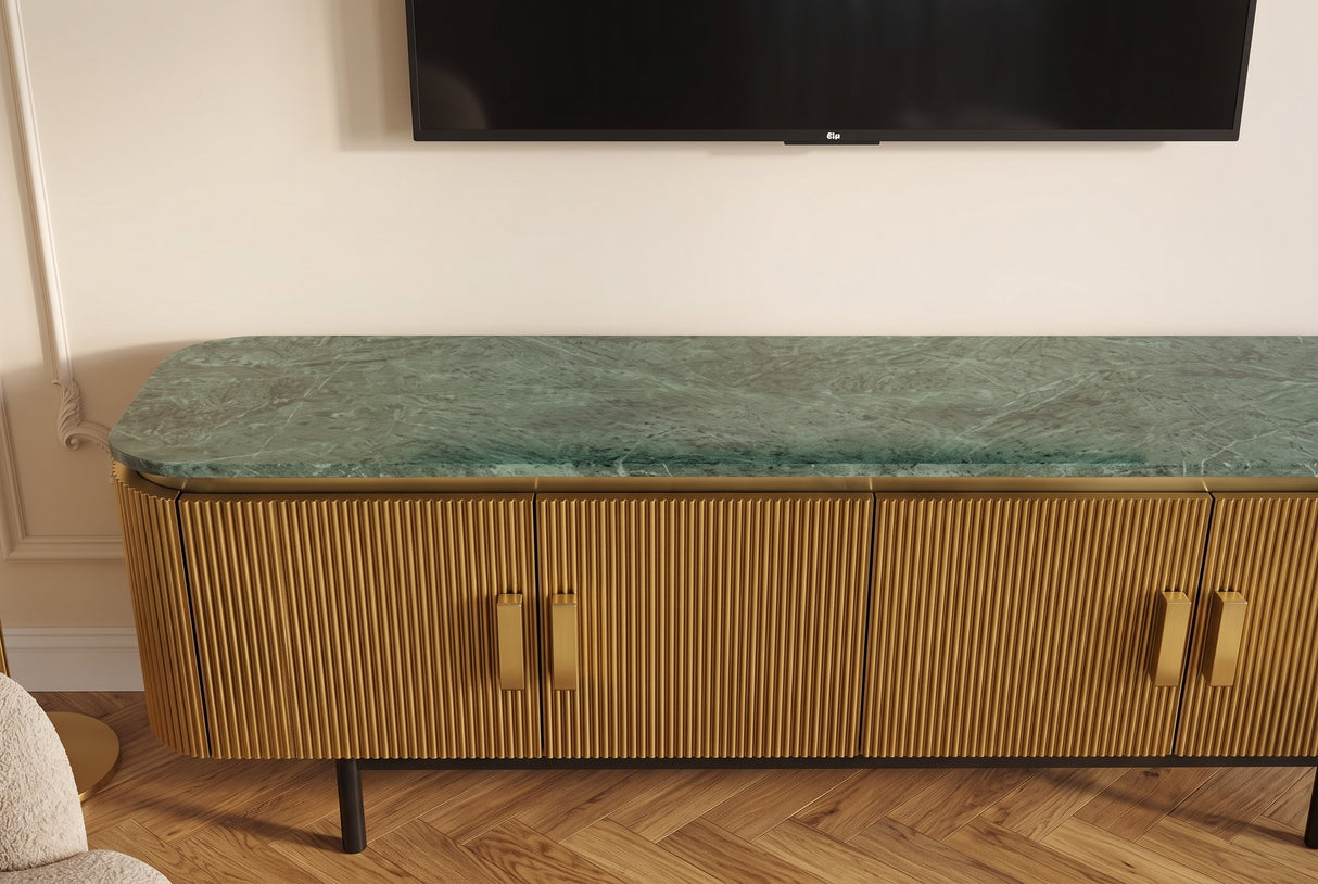 TV-Board VENEZIANO 160cm Mangoholz und Marmorplatte grün braun