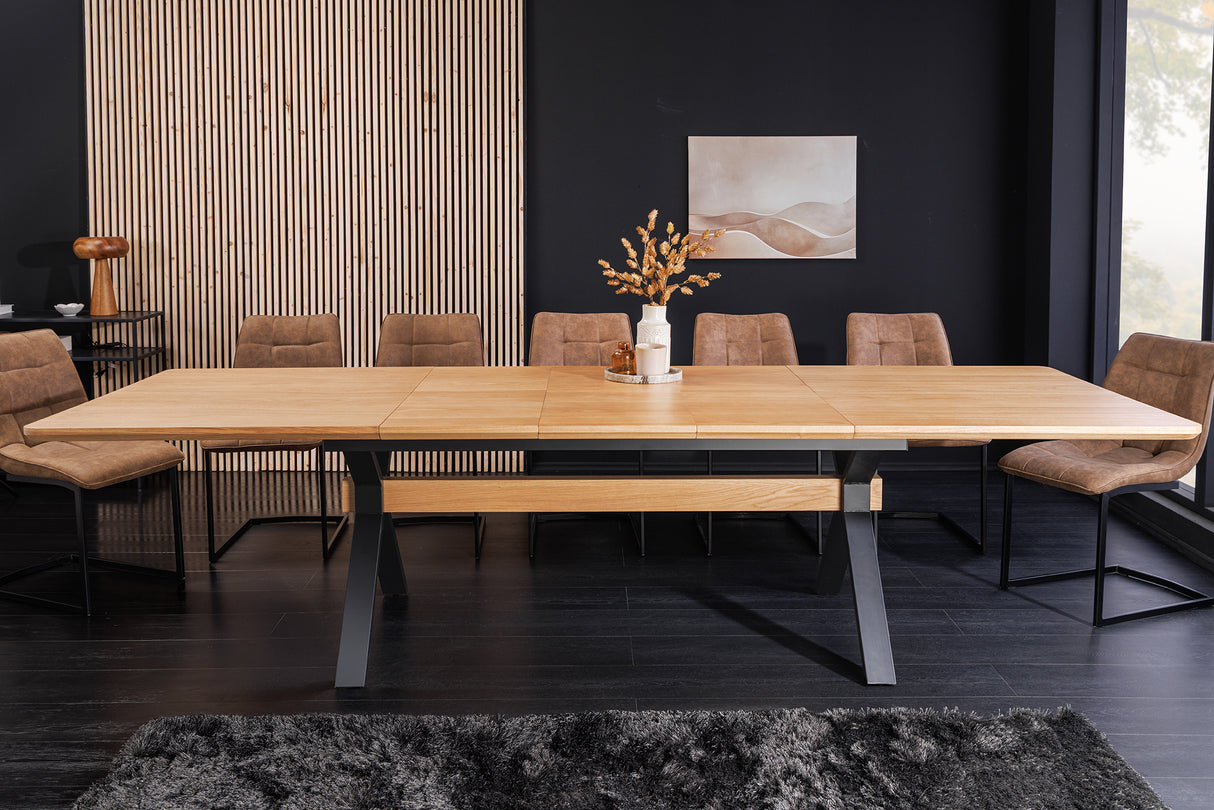 Dining table GIANT 180-300cm extendable natural oak wood look w/ black metal frame