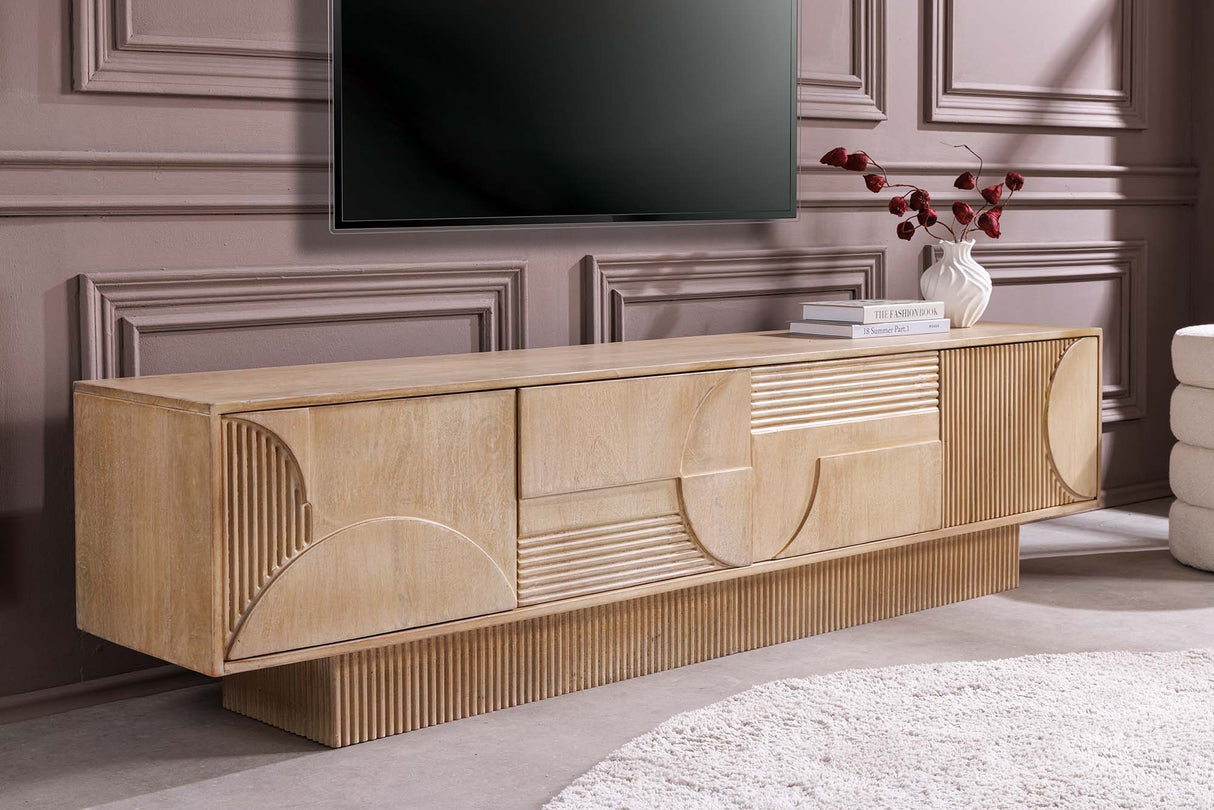 TV Board ART DECO 200cm 3D mango wood natural white