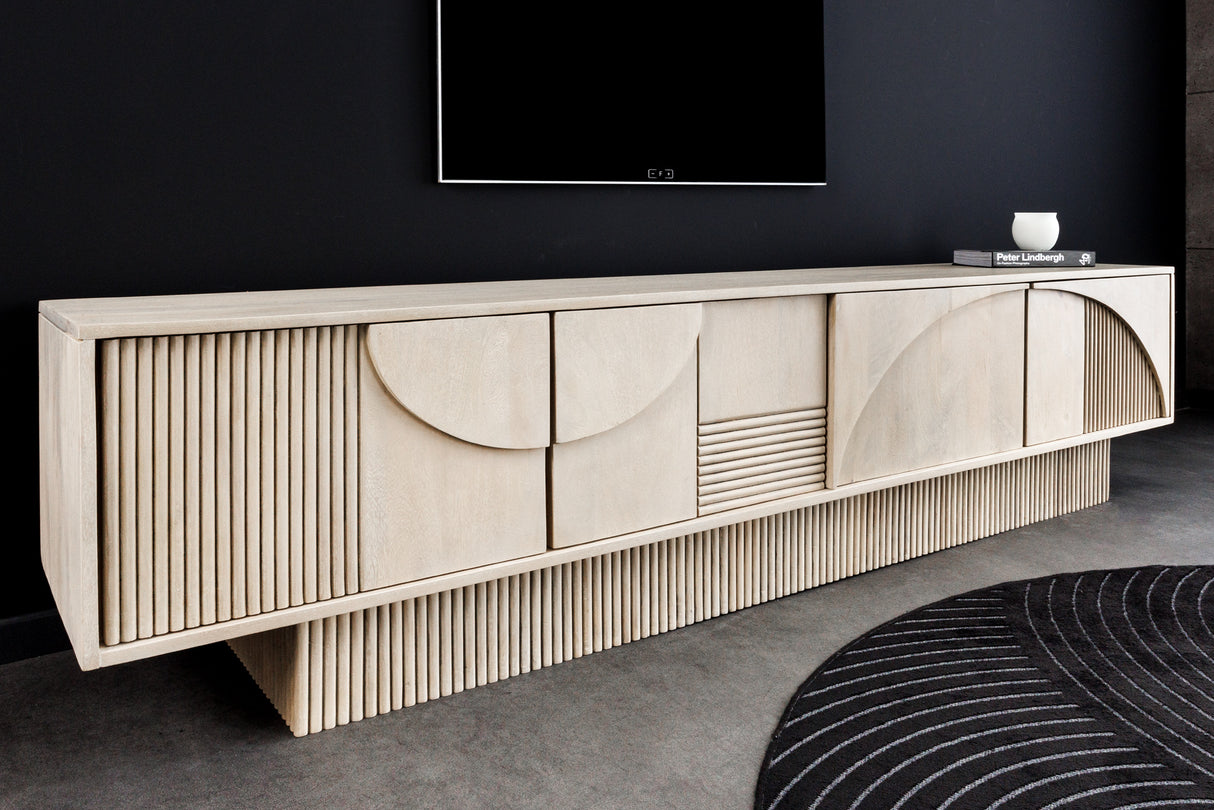 TV Board ART DECO 200cm 3D mango wood whitewashed