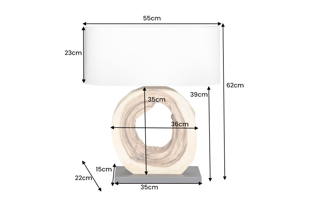 Table lamp ORGANIC ARTWORK 55cm massive walnut wood linen shade beige