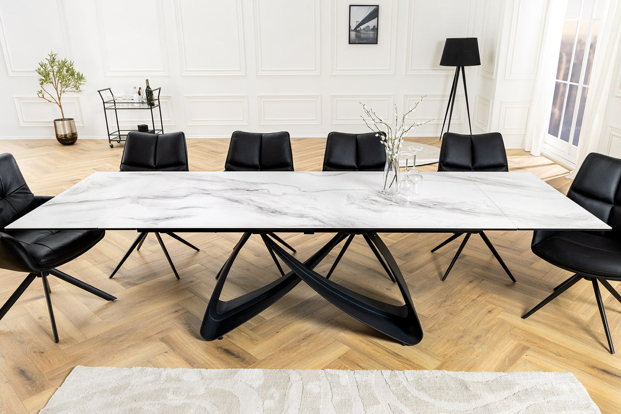 Dining table INFINITY 180-220-260cm marble look white ceramic tempered glass