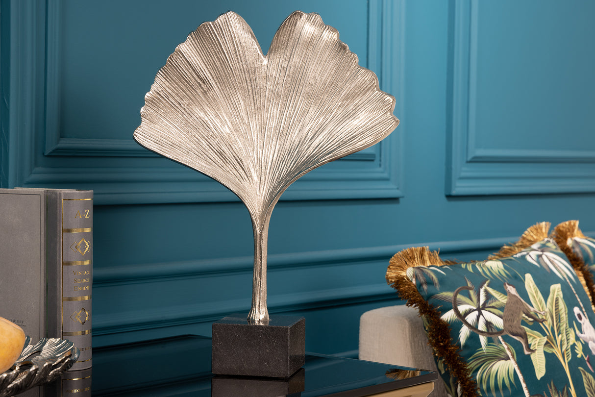 Deration Skulptur GINKGOBLATT 44cm silber