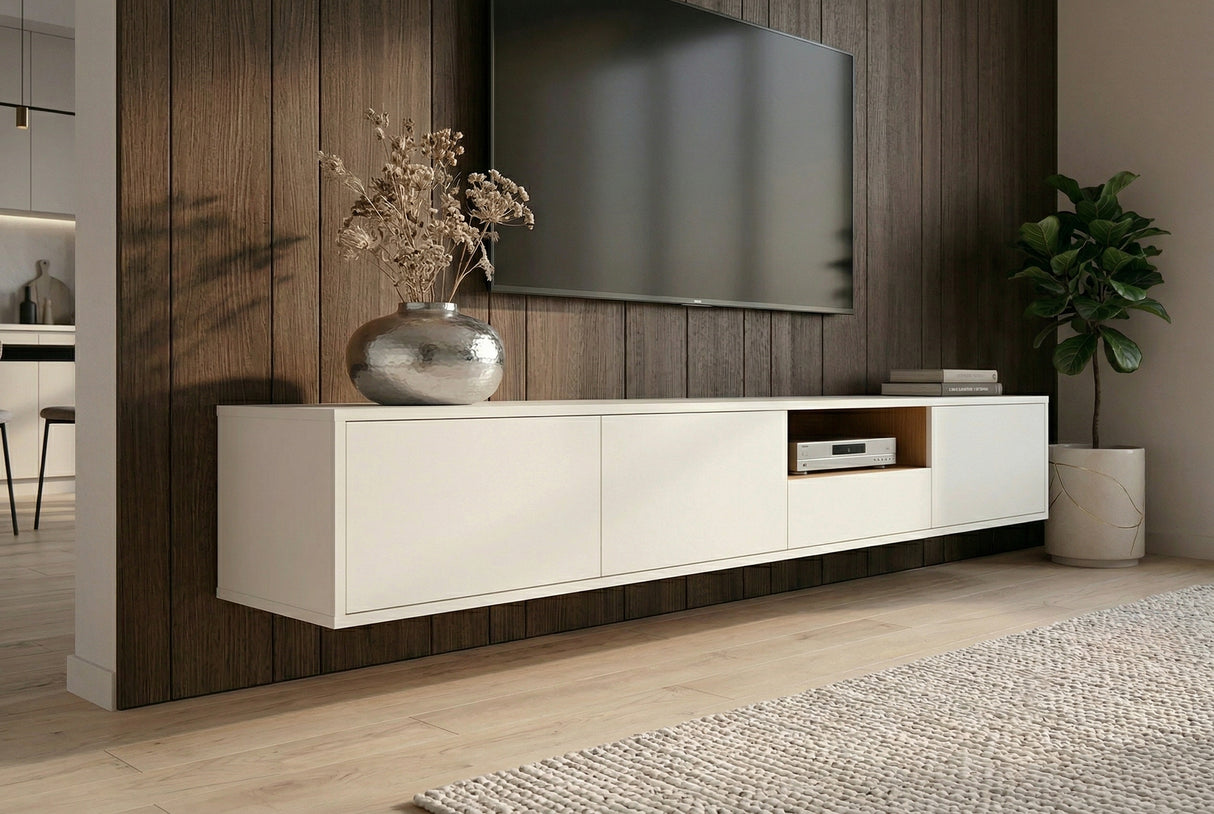 TV-Board LOFT 200cm hanging white natural