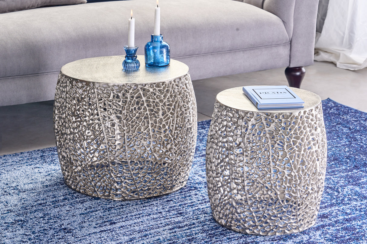 Coffee table LEAF 40cm set of 2 silver