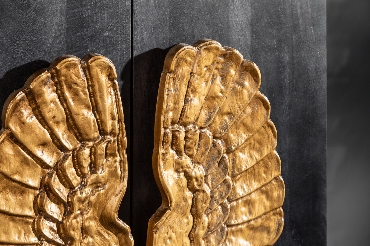 Highboard ANGEL 140cm Mangoschwarz mit goldenen Flügeln