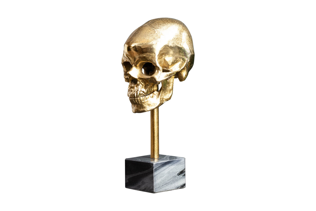 Skulptur TOTENKOPF gold mit Marmorsockel