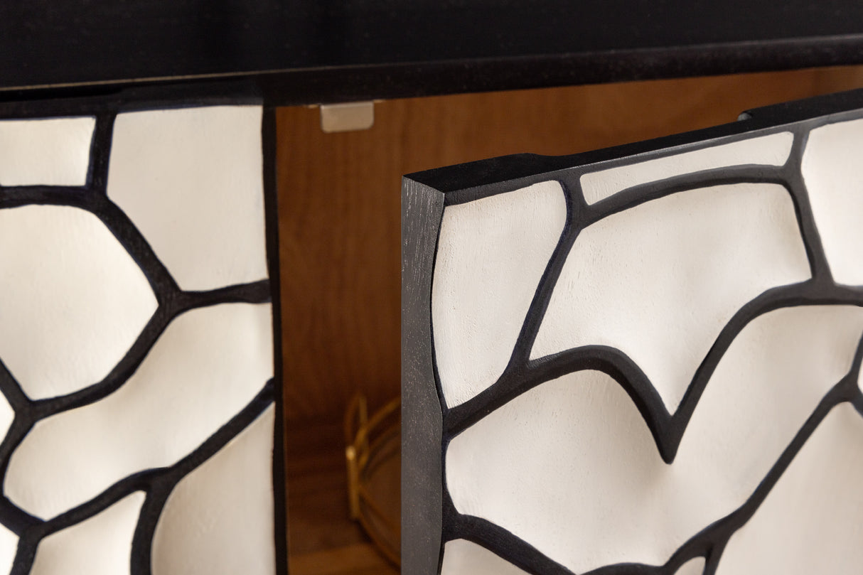 Highboard VULCANO 120cm 3D mosaic mango wood black white