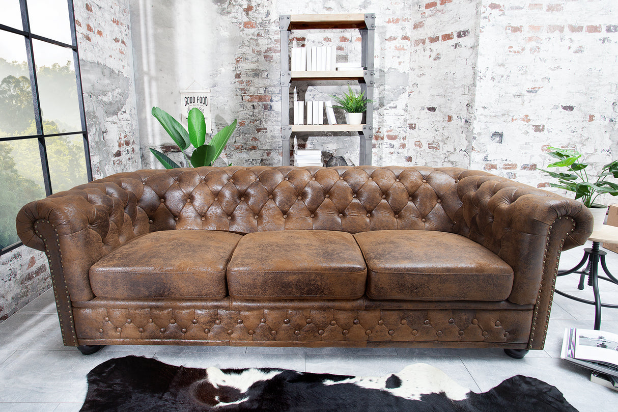 Sofa CHESTERFIELD 3-seater antique look brown
