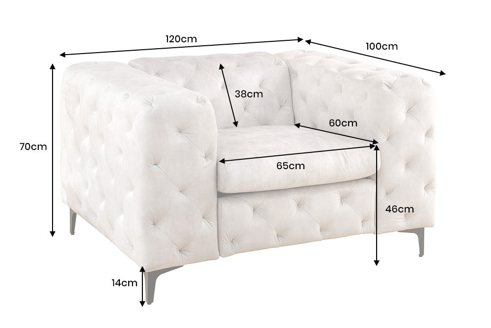 Sessel MODERN BAROCK 120cm Chesterfield-Optik Federkern Samt champagner beige