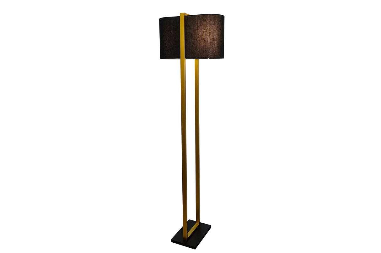 Stehlampe COLLEEN 160 cm, Metall, goldfarben, mit schwarzem Fuß und Lampenschirm